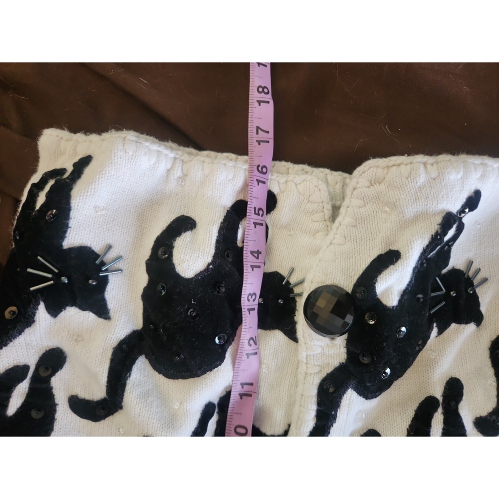Vintage Michael Simon Black Cats Knit Vest Women's Small White/Black Halloween - Picture 10 of 12